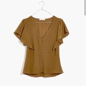 Madewell 100% silk carmelina flutter sleeve top polka dot